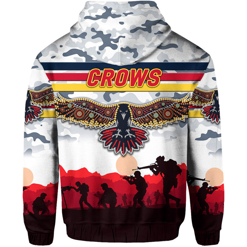 Adelaide Crows ANZAC Zip Up And Pullover Hoodie Simple Style - White LT8