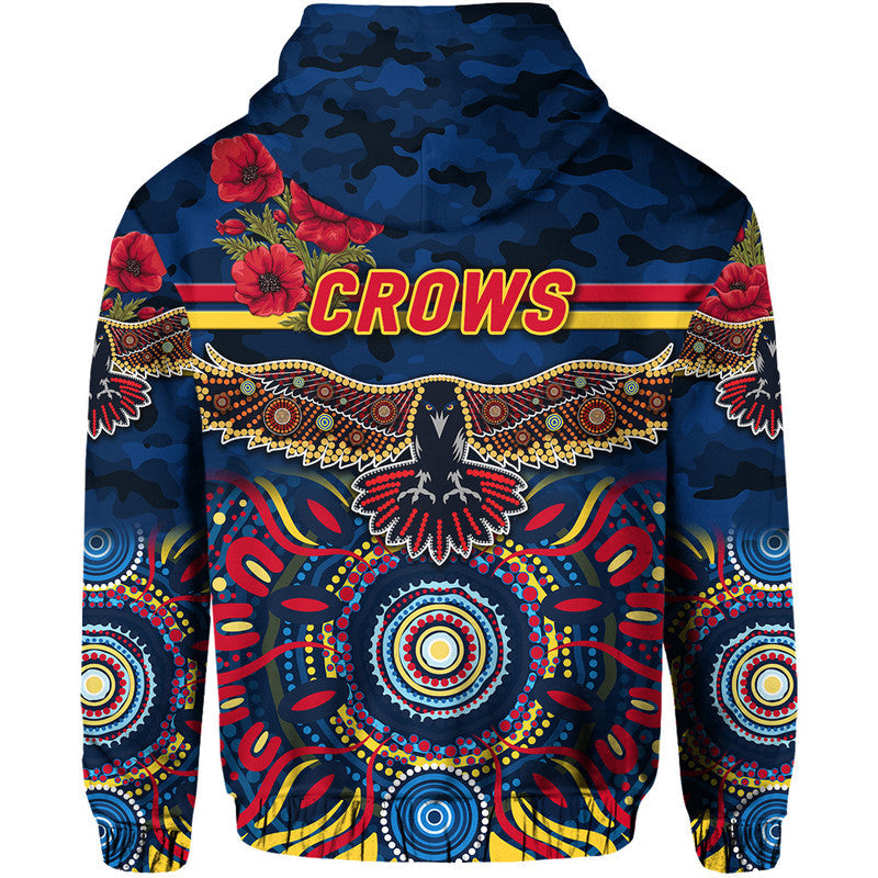 Adelaide Crows ANZAC Zip Up And Pullover Hoodie Indigenous Vibes - Navy Blue LT8