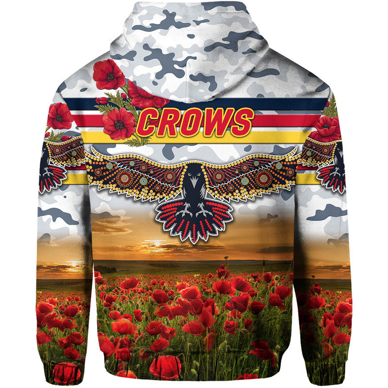 Adelaide Crows ANZAC Zip Up And Pullover Hoodie Poppy Vibes - White LT8