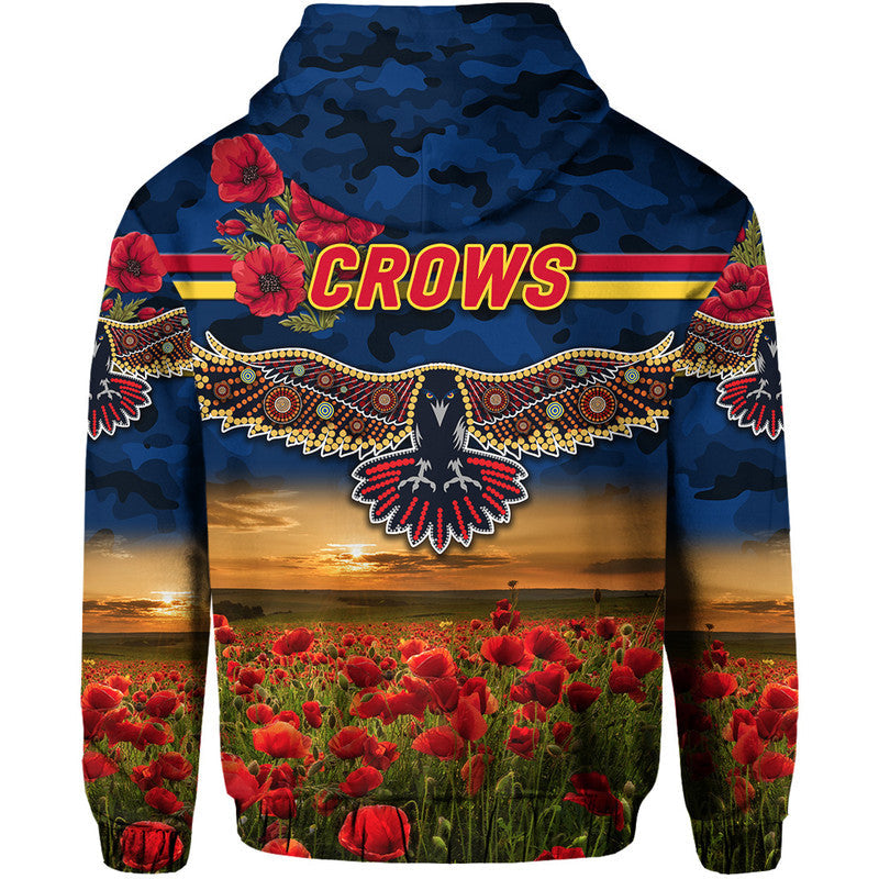 Adelaide Crows ANZAC Zip Up And Pullover Hoodie Poppy Vibes - Navy Blue LT8