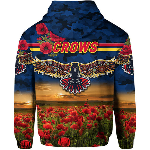 Adelaide Crows ANZAC Zip Up And Pullover Hoodie Poppy Vibes - Navy Blue LT8