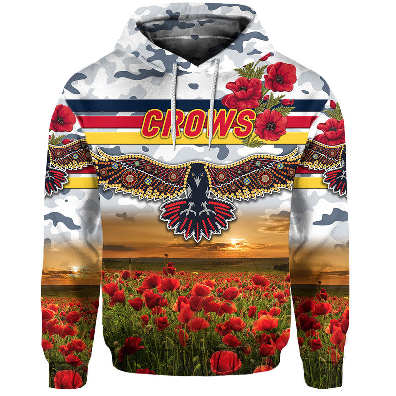 Adelaide Crows ANZAC Zip Up And Pullover Hoodie Poppy Vibes - White LT8