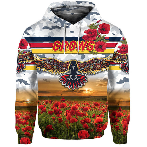 Adelaide Crows ANZAC Zip Up And Pullover Hoodie Poppy Vibes - White LT8