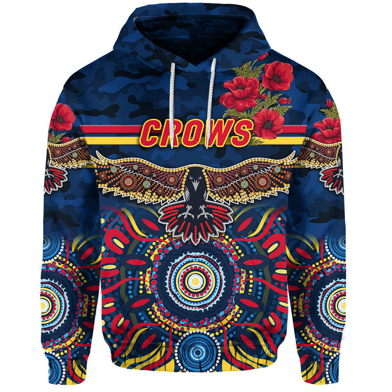 Adelaide Crows ANZAC Zip Up And Pullover Hoodie Indigenous Vibes - Navy Blue LT8