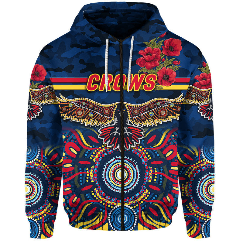 Adelaide Crows ANZAC Zip Up And Pullover Hoodie Indigenous Vibes - Navy Blue LT8
