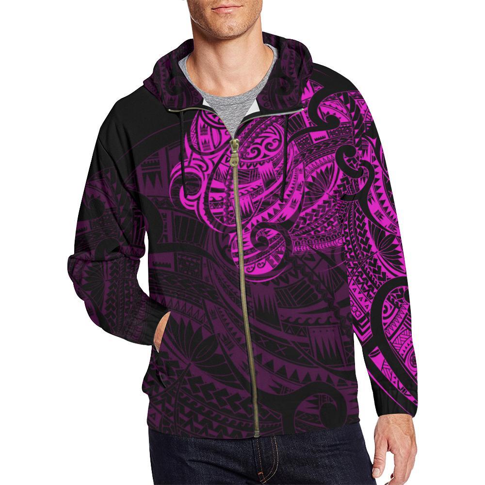 new-zealand-maori-tattoo-all-over-print-zip-up-pink-hoodie