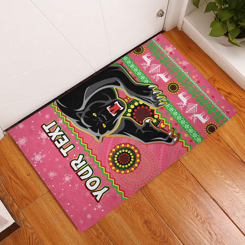 custom-personalised-panthers-christmas-door-mat-aboriginal-pattern-penrith-pink-version