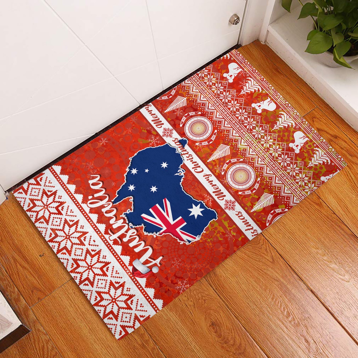 custom-personalised-australia-door-mat-australian-map-aboriginal-painting-merry-christmas