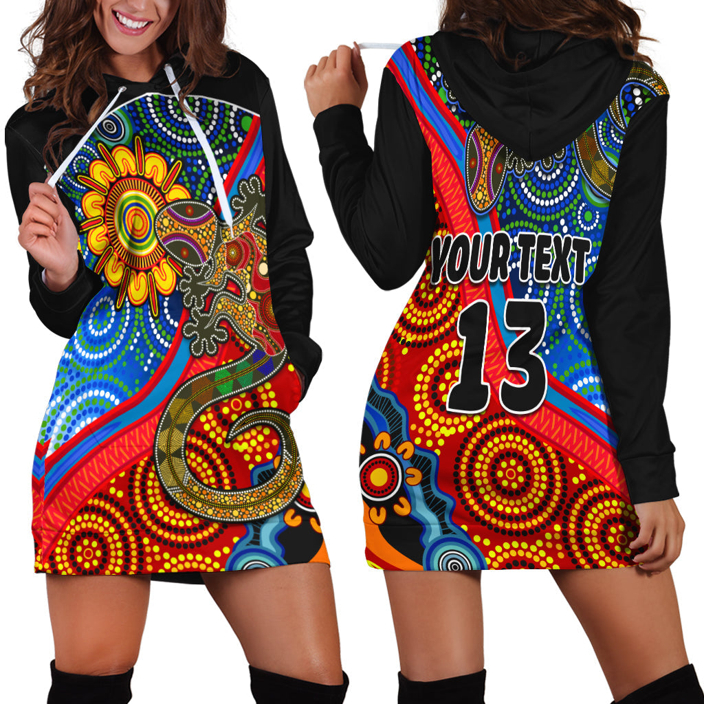 custom-text-and-number-australia-lizard-and-sun-hoodie-dress-aboriginal-art-speical