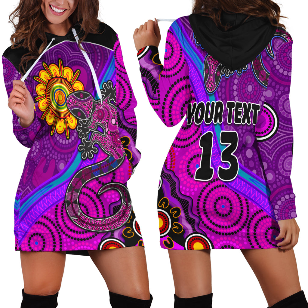 custom-text-and-number-australia-lizard-and-sun-hoodie-dress-aboriginal-art-purple