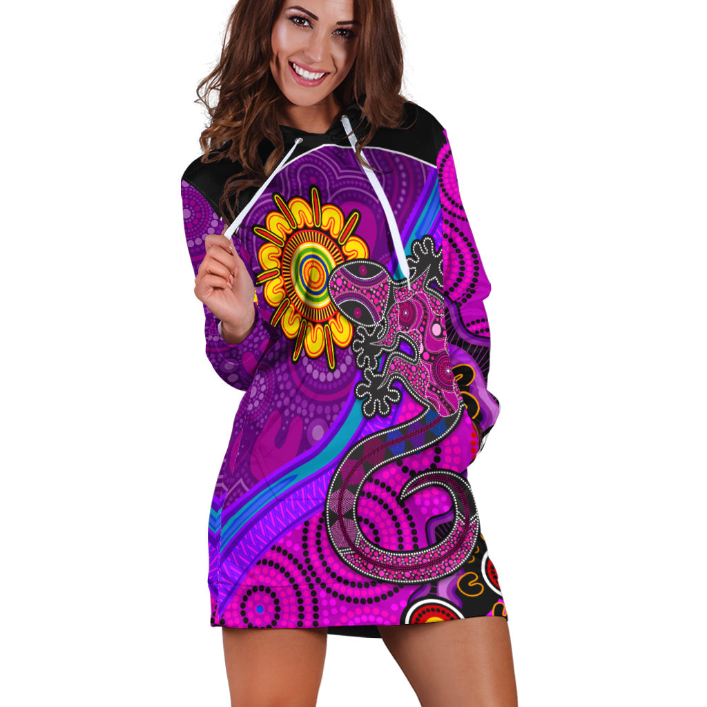 australia-lizard-and-sun-hoodie-dress-aboriginal-art-purple