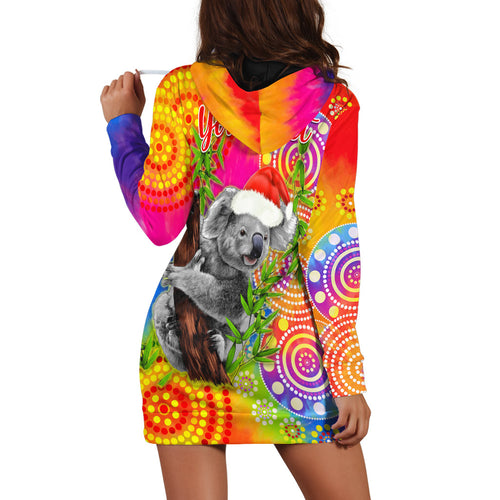 custom-personalised-australia-koala-aboriginal-hoodie-dress-rainbow-tie-dye-merry-christmas