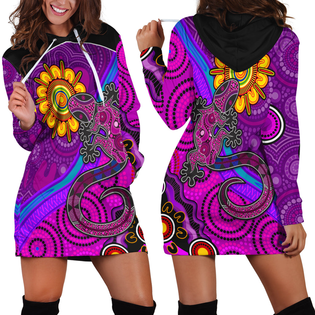 australia-lizard-and-sun-hoodie-dress-aboriginal-art-purple