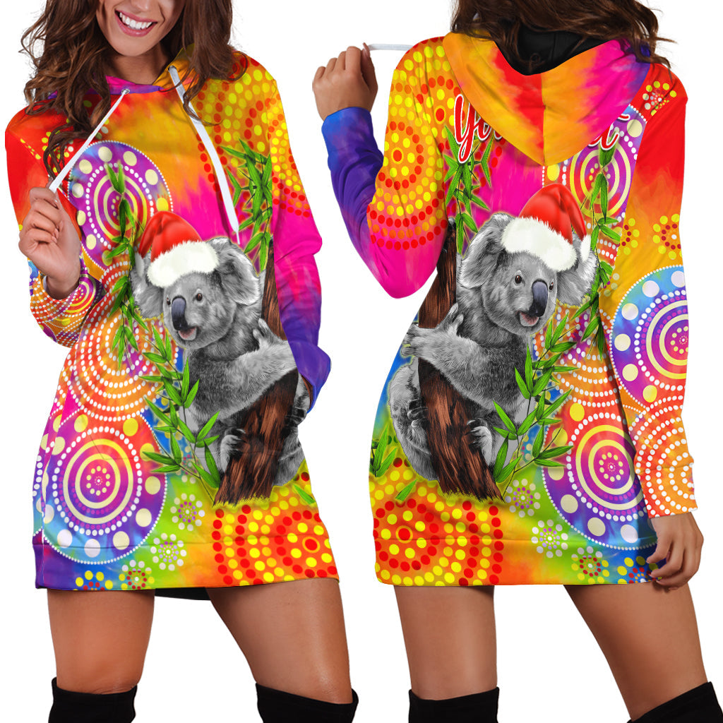 custom-personalised-australia-koala-aboriginal-hoodie-dress-rainbow-tie-dye-merry-christmas
