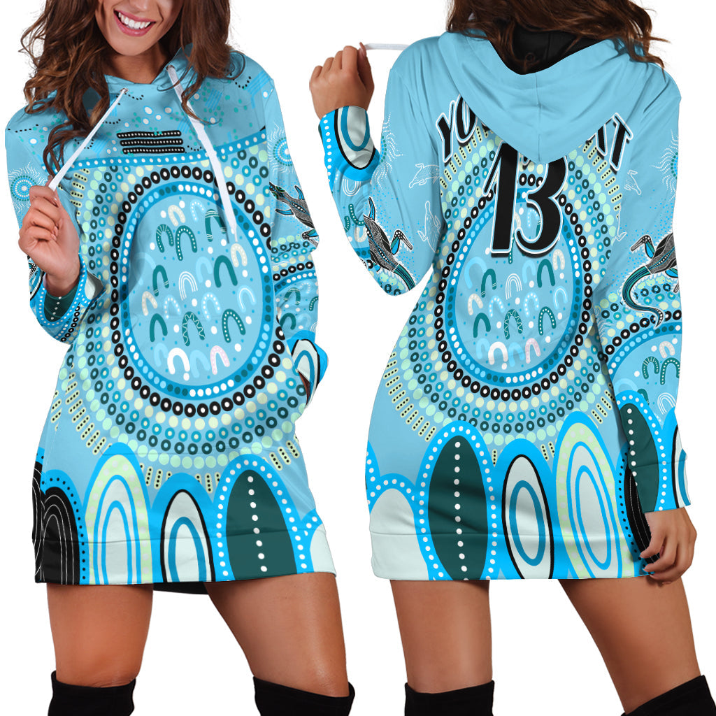 custom-text-and-number-aboriginal-stand-up-hoodie-dress-circle-dot-with-lizard-version-blue
