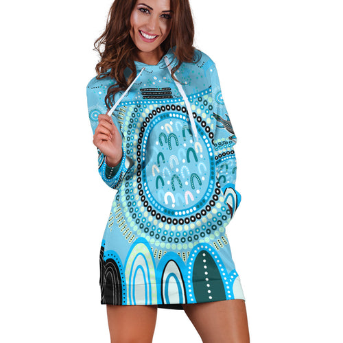 custom-text-and-number-aboriginal-stand-up-hoodie-dress-circle-dot-with-lizard-version-blue