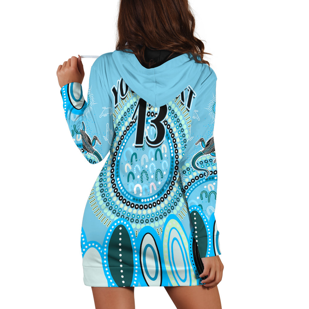custom-text-and-number-aboriginal-stand-up-hoodie-dress-circle-dot-with-lizard-version-blue