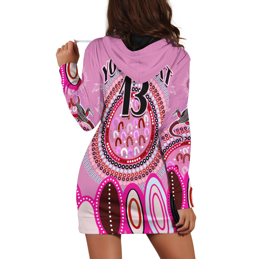 custom-text-and-number-aboriginal-stand-up-hoodie-dress-circle-dot-with-lizard-version-pink