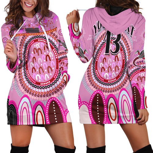 custom-text-and-number-aboriginal-stand-up-hoodie-dress-circle-dot-with-lizard-version-pink
