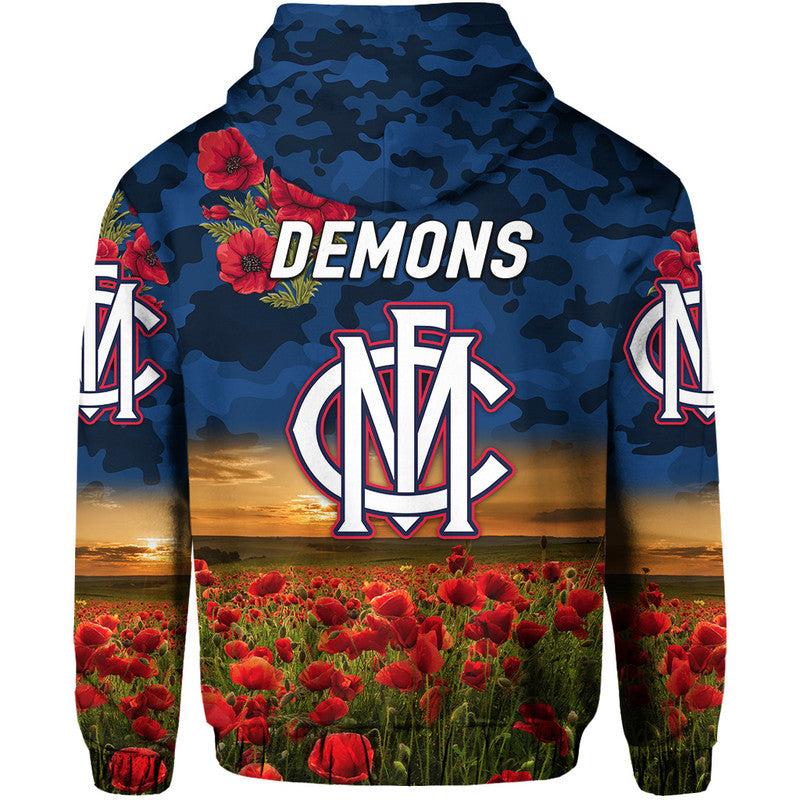 Melbourne Demons ANZAC Zip Up And Pullover Hoodie Poppy Vibes LT8