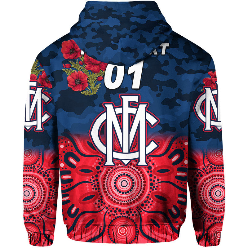 (Custom Personalised) Melbourne Demons ANZAC Zip Up And Pullover Hoodie Indigenous Vibes LT8