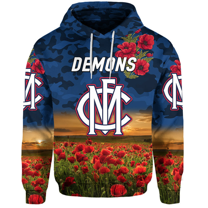 (Custom Personalised) Melbourne Demons ANZAC Zip Up And Pullover Hoodie Poppy Vibes LT8