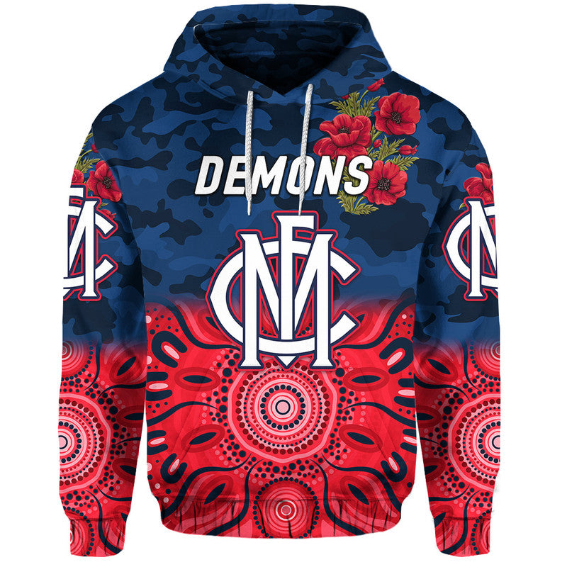 (Custom Personalised) Melbourne Demons ANZAC Zip Up And Pullover Hoodie Indigenous Vibes LT8