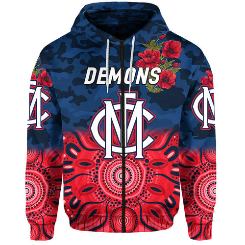 Melbourne Demons ANZAC Zip Up And Pullover Hoodie Indigenous Vibes LT8