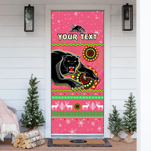 custom-personalised-panthers-christmas-door-cover-aboriginal-pattern-penrith-pink-version