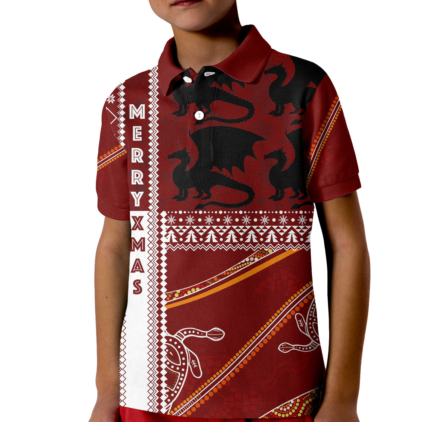 illawarra-dragons-aboriginal-christmas-with-geometrical-pattern-kid-polo-shirt