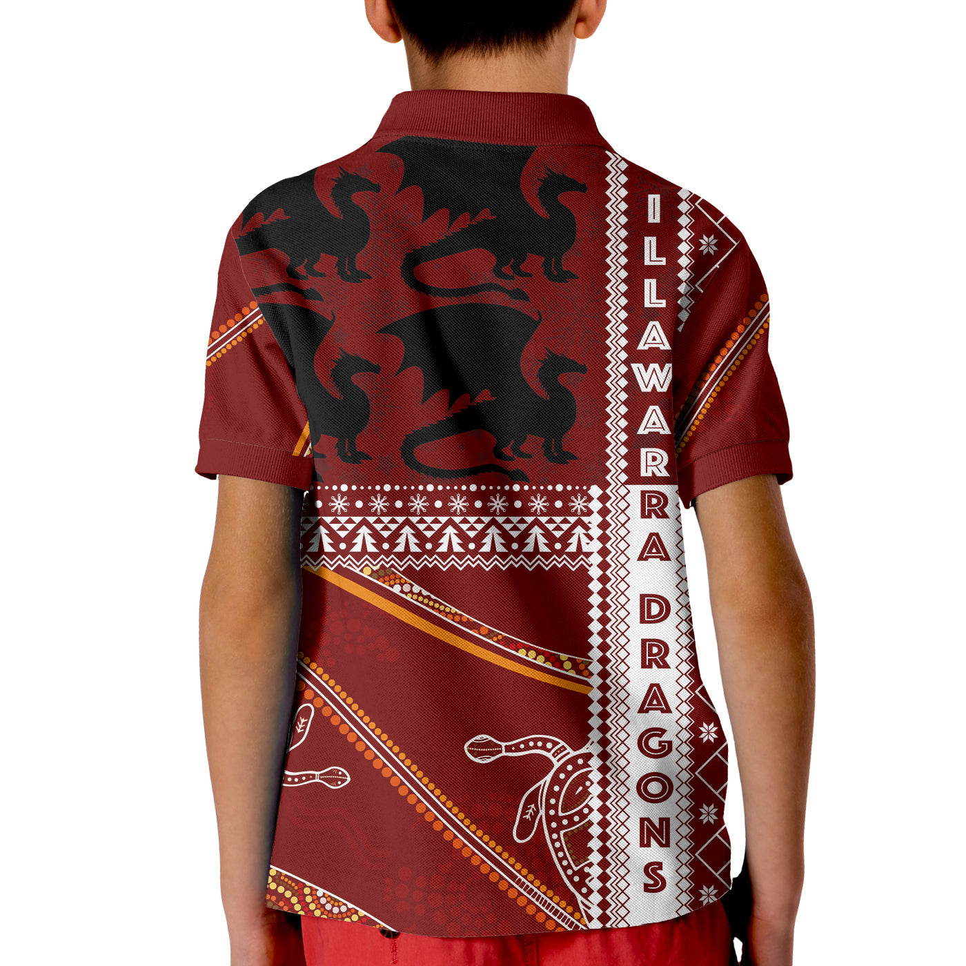 illawarra-dragons-aboriginal-christmas-with-geometrical-pattern-kid-polo-shirt