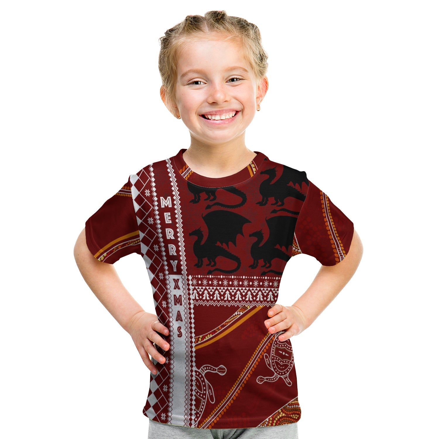 illawarra-dragons-aboriginal-christmas-with-geometrical-pattern-kid-t-shirt