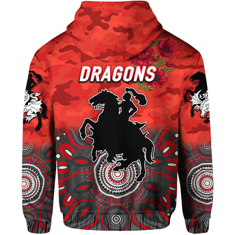 St. George Illawarra Dragons ANZAC 2022 Zip Up And Pullover Hoodie Indigenous Vibes - Red LT8