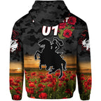 (Custom Personalised) St. George Illawarra Dragons ANZAC 2022 Zip Up And Pullover Hoodie Poppy Flowers Vibes - Black LT8