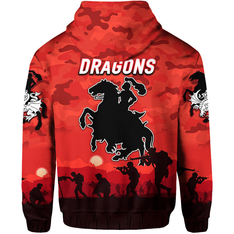 St. George Illawarra Dragons ANZAC 2022 Zip Up And Pullover Hoodie Simple Style - Red LT8