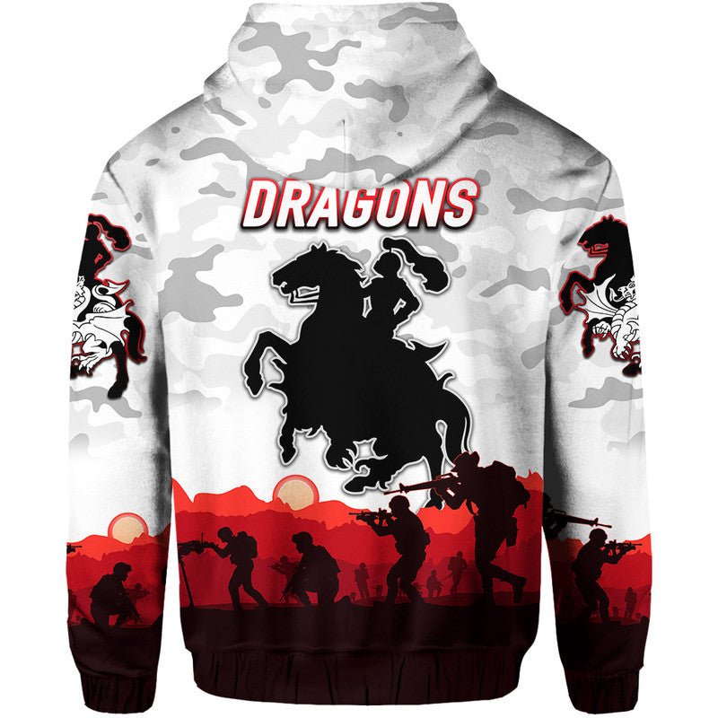St. George Illawarra Dragons ANZAC 2022 Zip Up And Pullover Hoodie Simple Style - White LT8