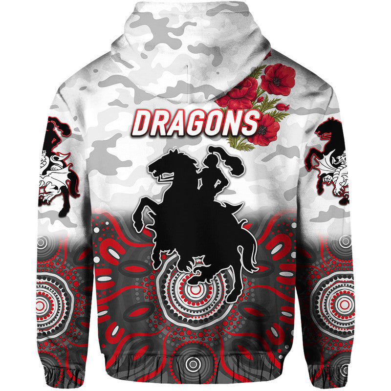 St. George Illawarra Dragons ANZAC 2022 Zip Up And Pullover Hoodie Indigenous Vibes - White LT8
