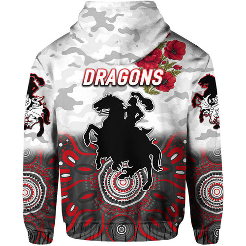 St. George Illawarra Dragons ANZAC 2022 Zip Up And Pullover Hoodie Indigenous Vibes - White LT8