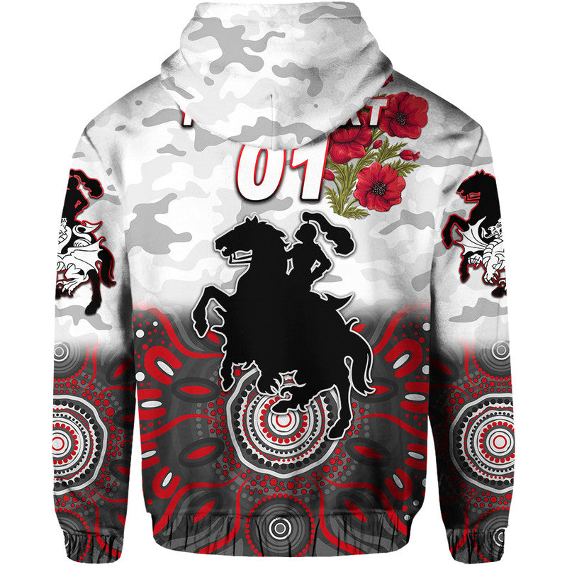 (Custom Personalised) St. George Illawarra Dragons ANZAC 2022 Zip Up And Pullover Hoodie Indigenous Vibes - White LT8
