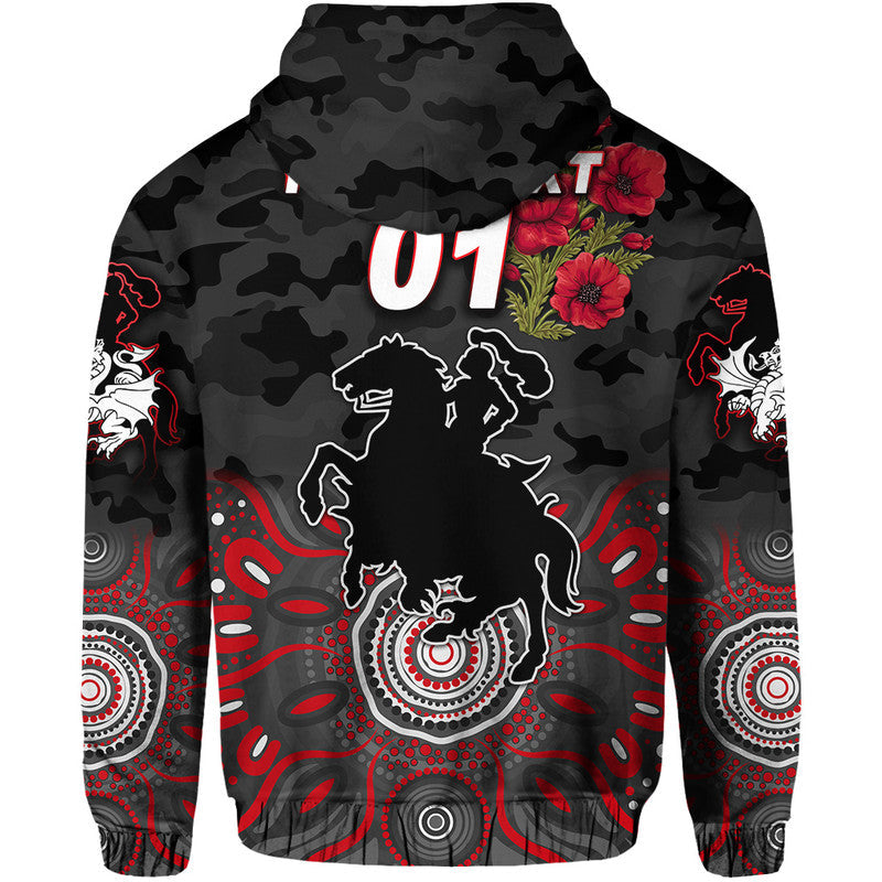 (Custom Personalised) St. George Illawarra Dragons ANZAC 2022 Zip Up And Pullover Hoodie Indigenous Vibes - Black LT8