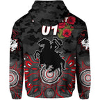 (Custom Personalised) St. George Illawarra Dragons ANZAC 2022 Zip Up And Pullover Hoodie Indigenous Vibes - Black LT8