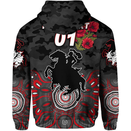 (Custom Personalised) St. George Illawarra Dragons ANZAC 2022 Zip Up And Pullover Hoodie Indigenous Vibes - Black LT8