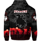 St. George Illawarra Dragons ANZAC 2022 Zip Up And Pullover Hoodie Simple Style - Black LT8