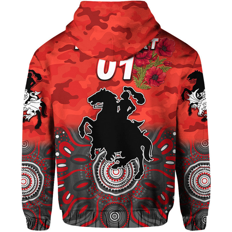 (Custom Personalised) St. George Illawarra Dragons ANZAC 2022 Zip Up And Pullover Hoodie Indigenous Vibes - Red LT8