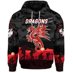 St. George Illawarra Dragons ANZAC 2022 Zip Up And Pullover Hoodie Simple Style - Black LT8