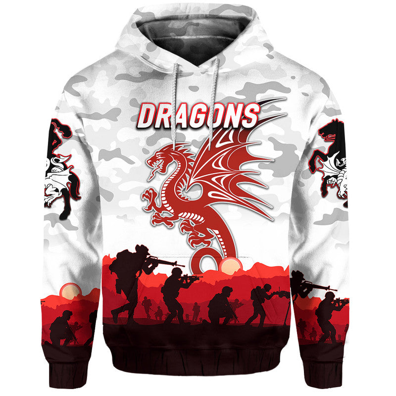 (Custom Personalised) St. George Illawarra Dragons ANZAC 2022 Zip Up And Pullover Hoodie Simple Style - White LT8