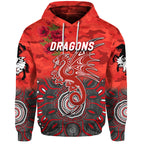 (Custom Personalised) St. George Illawarra Dragons ANZAC 2022 Zip Up And Pullover Hoodie Indigenous Vibes - Red LT8