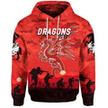 (Custom Personalised) St. George Illawarra Dragons ANZAC 2022 Zip Up And Pullover Hoodie Simple Style - Red LT8