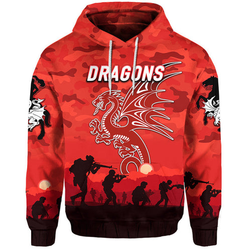 (Custom Personalised) St. George Illawarra Dragons ANZAC 2022 Zip Up And Pullover Hoodie Simple Style - Red LT8