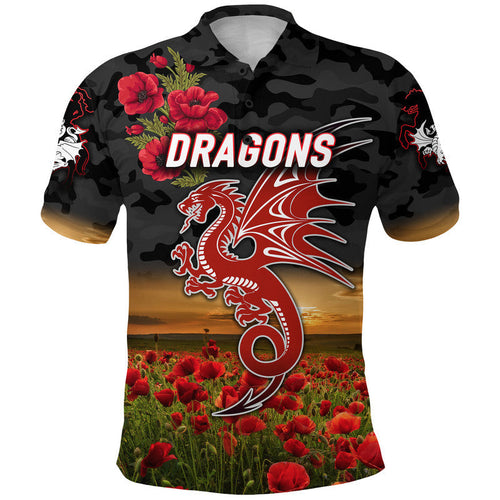custom-personalised-dragons-anzac-polo-shirt-poppy-flowers-vibes-black